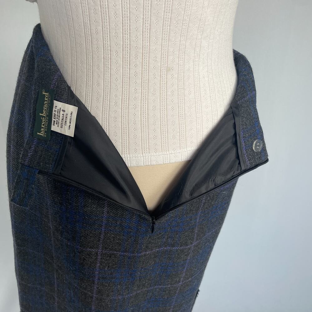 Vintage Midi Skirt Size 8 Grey Blue Plaid Tartan Wool Asymmetrical Academia 90s - Picture 9 of 14